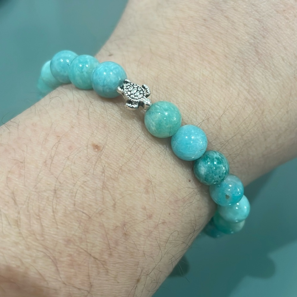 Amazonite Crystal Beaded Bracelet w/Turtle